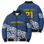 New Zealand Rugby Pacific Custom Bomber Puffer Jacket Kahupeka Maori Kowhaiwhai Pattern - Aussie Hoodie