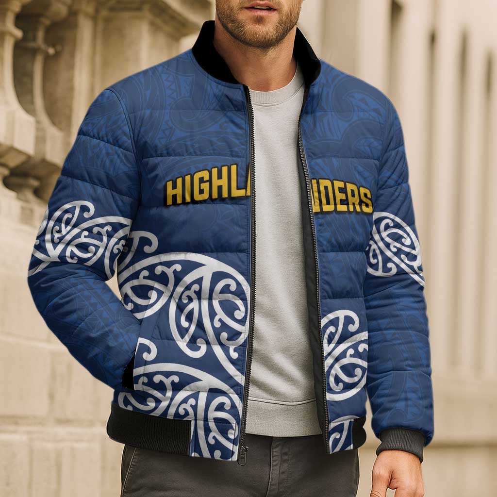 New Zealand Rugby Pacific Custom Bomber Puffer Jacket Kahupeka Maori Kowhaiwhai Pattern - Aussie Hoodie