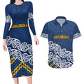 New Zealand Rugby Pacific Custom Couples Matching Long Sleeve Bodycon Dress and Hawaiian Shirt Kahupeka Maori Kowhaiwhai Pattern