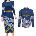 New Zealand Rugby Pacific Custom Couples Matching Long Sleeve Bodycon Dress and Long Sleeve Button Shirt Kahupeka Maori Kowhaiwhai Pattern