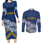 New Zealand Rugby Pacific Custom Couples Matching Long Sleeve Bodycon Dress and Long Sleeve Button Shirt Kahupeka Maori Kowhaiwhai Pattern