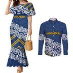 New Zealand Rugby Pacific Custom Couples Matching Mermaid Dress and Long Sleeve Button Shirt Kahupeka Maori Kowhaiwhai Pattern