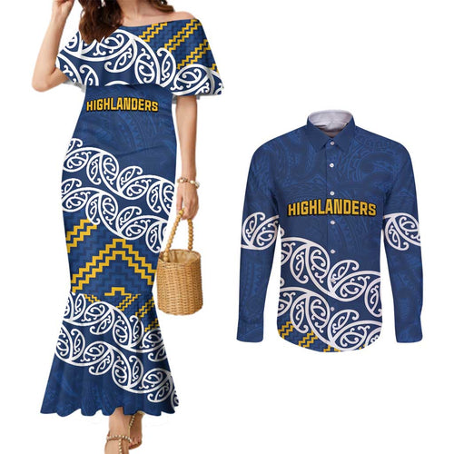 New Zealand Rugby Pacific Custom Couples Matching Mermaid Dress and Long Sleeve Button Shirt Kahupeka Maori Kowhaiwhai Pattern