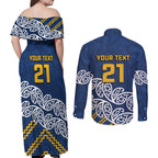 New Zealand Rugby Pacific Custom Couples Matching Off Shoulder Maxi Dress and Long Sleeve Button Shirt Kahupeka Maori Kowhaiwhai Pattern