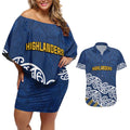 New Zealand Rugby Pacific Custom Couples Matching Off Shoulder Short Dress and Hawaiian Shirt Kahupeka Maori Kowhaiwhai Pattern