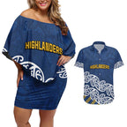 New Zealand Rugby Pacific Custom Couples Matching Off Shoulder Short Dress and Hawaiian Shirt Kahupeka Maori Kowhaiwhai Pattern