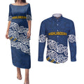 New Zealand Rugby Pacific Custom Couples Matching Puletasi and Long Sleeve Button Shirt Kahupeka Maori Kowhaiwhai Pattern