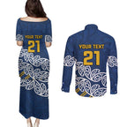 New Zealand Rugby Pacific Custom Couples Matching Puletasi and Long Sleeve Button Shirt Kahupeka Maori Kowhaiwhai Pattern
