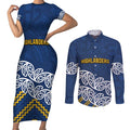 New Zealand Rugby Pacific Custom Couples Matching Short Sleeve Bodycon Dress and Long Sleeve Button Shirt Kahupeka Maori Kowhaiwhai Pattern