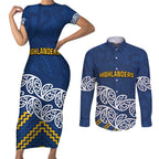 New Zealand Rugby Pacific Custom Couples Matching Short Sleeve Bodycon Dress and Long Sleeve Button Shirt Kahupeka Maori Kowhaiwhai Pattern