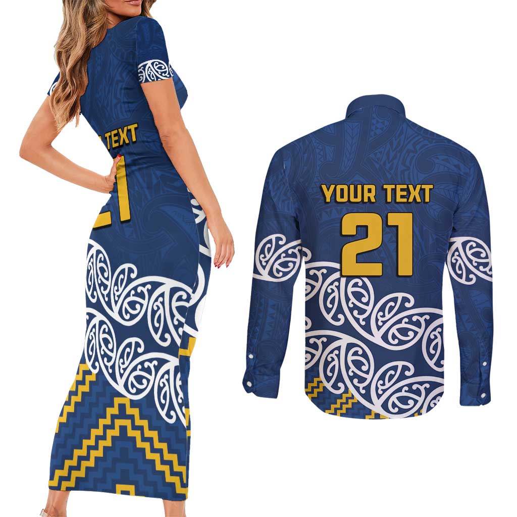 New Zealand Rugby Pacific Custom Couples Matching Short Sleeve Bodycon Dress and Long Sleeve Button Shirt Kahupeka Maori Kowhaiwhai Pattern