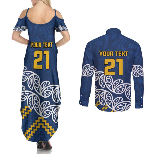 New Zealand Rugby Pacific Custom Couples Matching Summer Maxi Dress and Long Sleeve Button Shirt Kahupeka Maori Kowhaiwhai Pattern