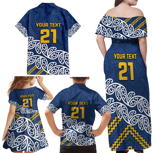 New Zealand Rugby Pacific Custom Family Matching Off Shoulder Maxi Dress and Hawaiian Shirt Kahupeka Maori Kowhaiwhai Pattern