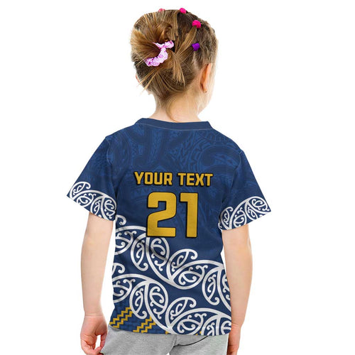 New Zealand Rugby Pacific Custom Kid T Shirt Kahupeka Maori Kowhaiwhai Pattern