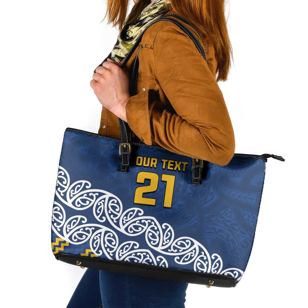 New Zealand Rugby Pacific Custom Leather Tote Bag Kahupeka Maori Kowhaiwhai Pattern