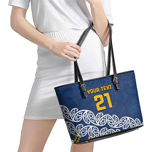 New Zealand Rugby Pacific Custom Leather Tote Bag Kahupeka Maori Kowhaiwhai Pattern