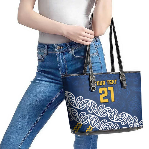 New Zealand Rugby Pacific Custom Leather Tote Bag Kahupeka Maori Kowhaiwhai Pattern