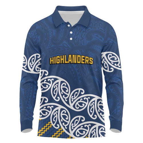 New Zealand Rugby Pacific Custom Long Sleeve Polo Shirt Kahupeka Maori Kowhaiwhai Pattern