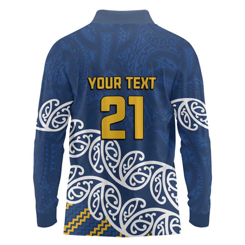 New Zealand Rugby Pacific Custom Long Sleeve Polo Shirt Kahupeka Maori Kowhaiwhai Pattern