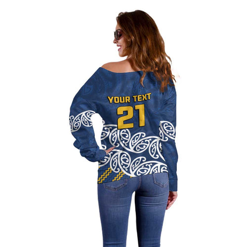 New Zealand Rugby Pacific Custom Off Shoulder Sweater Kahupeka Maori Kowhaiwhai Pattern
