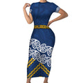 New Zealand Rugby Pacific Custom Short Sleeve Bodycon Dress Kahupeka Maori Kowhaiwhai Pattern