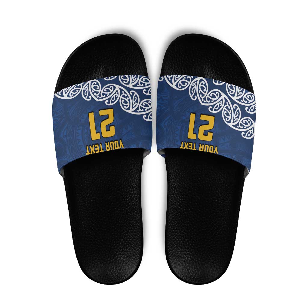 New Zealand Rugby Pacific Custom Slide Sandals Kahupeka Maori Kowhaiwhai Pattern - Aussie Hoodie