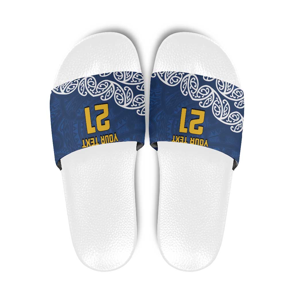 New Zealand Rugby Pacific Custom Slide Sandals Kahupeka Maori Kowhaiwhai Pattern - Aussie Hoodie