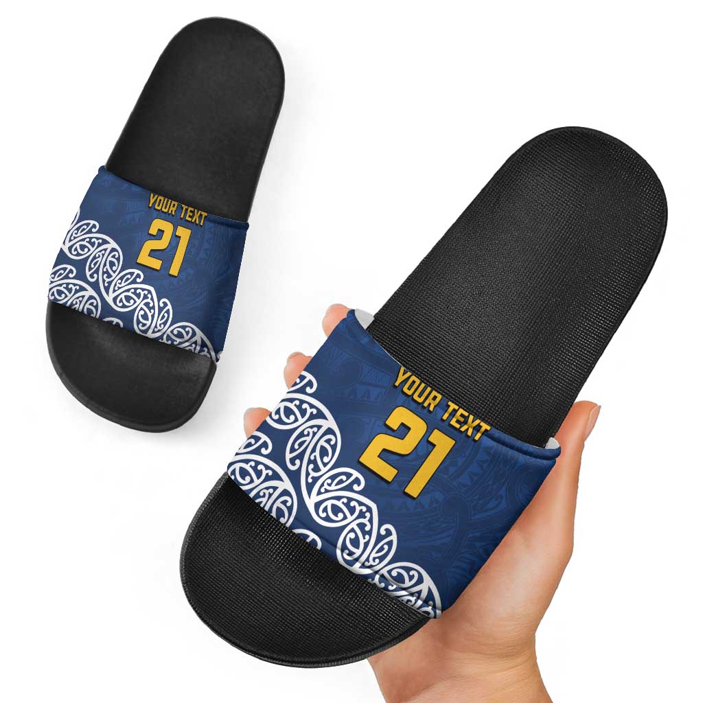 New Zealand Rugby Pacific Custom Slide Sandals Kahupeka Maori Kowhaiwhai Pattern - Aussie Hoodie