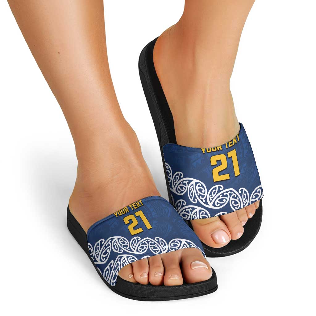 New Zealand Rugby Pacific Custom Slide Sandals Kahupeka Maori Kowhaiwhai Pattern - Aussie Hoodie