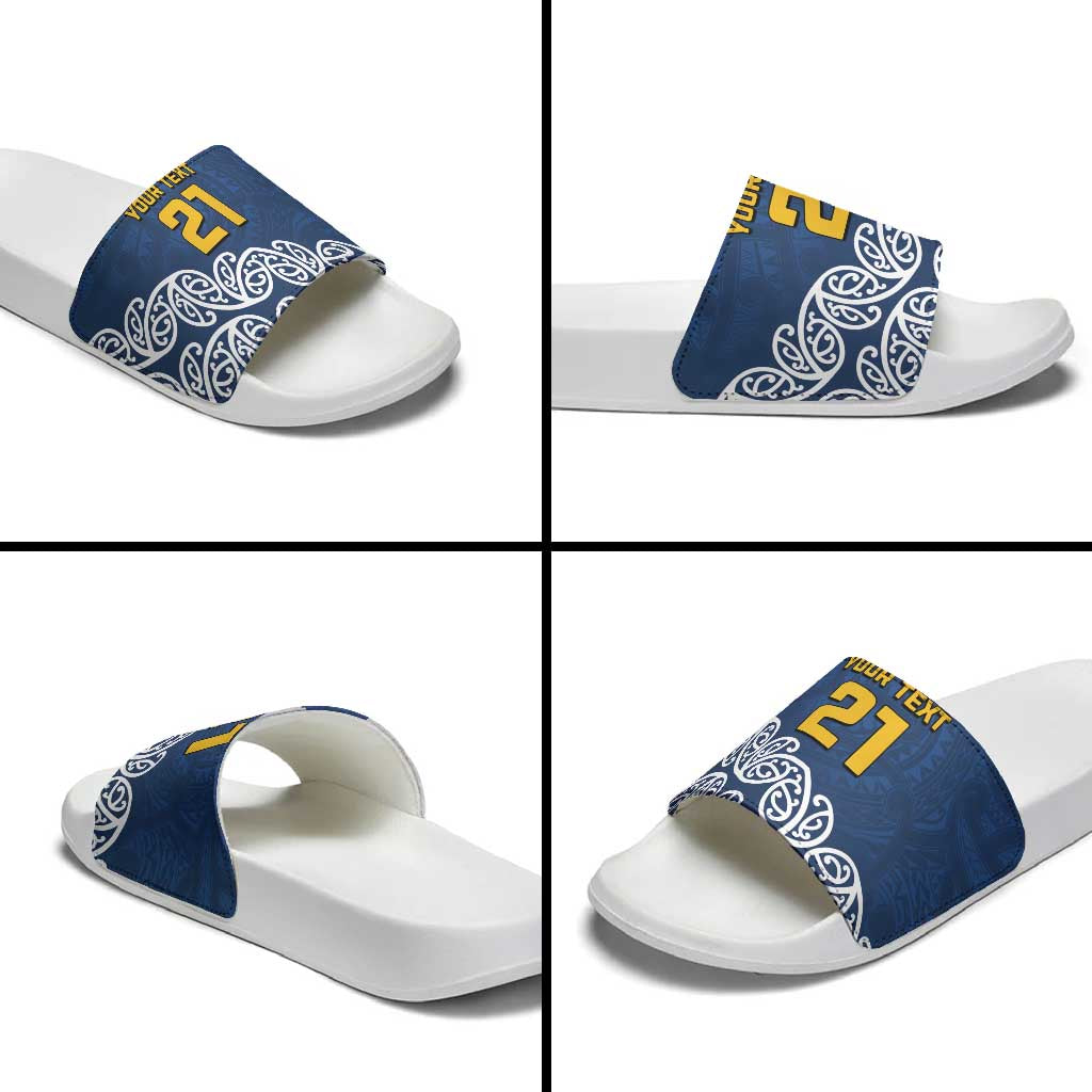 New Zealand Rugby Pacific Custom Slide Sandals Kahupeka Maori Kowhaiwhai Pattern - Aussie Hoodie