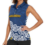 New Zealand Rugby Pacific Custom Women Sleeveless Polo Shirt Kahupeka Maori Kowhaiwhai Pattern