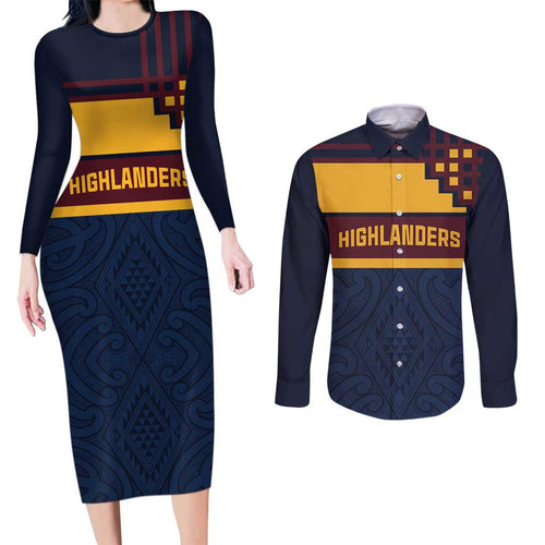 New Zealand Rugby Pacific Custom Couples Matching Long Sleeve Bodycon Dress and Long Sleeve Button Shirt Kahupeka Retro 2025 Taniko Motif