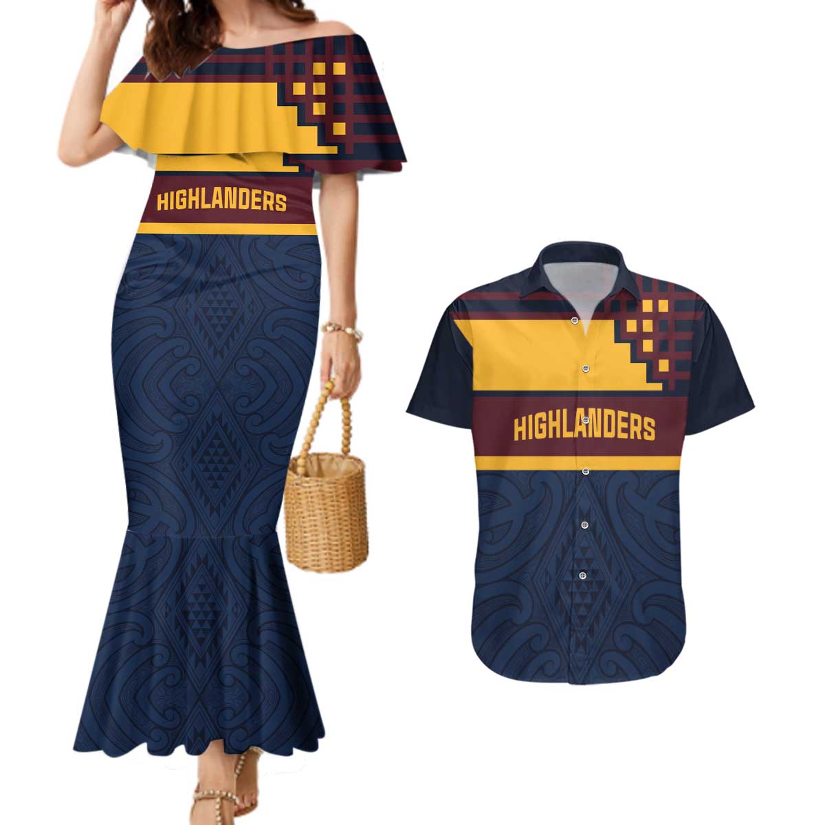 New Zealand Rugby Pacific Custom Couples Matching Mermaid Dress and Hawaiian Shirt Kahupeka Retro 2025 Taniko Motif