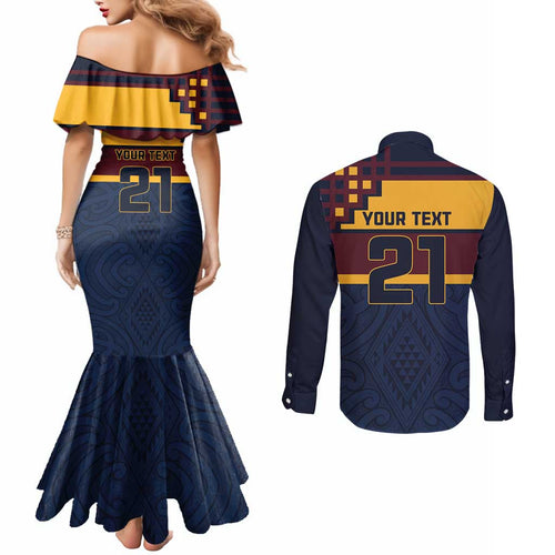 New Zealand Rugby Pacific Custom Couples Matching Mermaid Dress and Long Sleeve Button Shirt Kahupeka Retro 2025 Taniko Motif