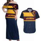 New Zealand Rugby Pacific Custom Couples Matching Off Shoulder Maxi Dress and Hawaiian Shirt Kahupeka Retro 2025 Taniko Motif