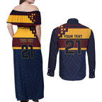 New Zealand Rugby Pacific Custom Couples Matching Off Shoulder Maxi Dress and Long Sleeve Button Shirt Kahupeka Retro 2025 Taniko Motif
