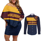 New Zealand Rugby Pacific Custom Couples Matching Off Shoulder Short Dress and Long Sleeve Button Shirt Kahupeka Retro 2025 Taniko Motif