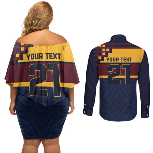 New Zealand Rugby Pacific Custom Couples Matching Off Shoulder Short Dress and Long Sleeve Button Shirt Kahupeka Retro 2025 Taniko Motif