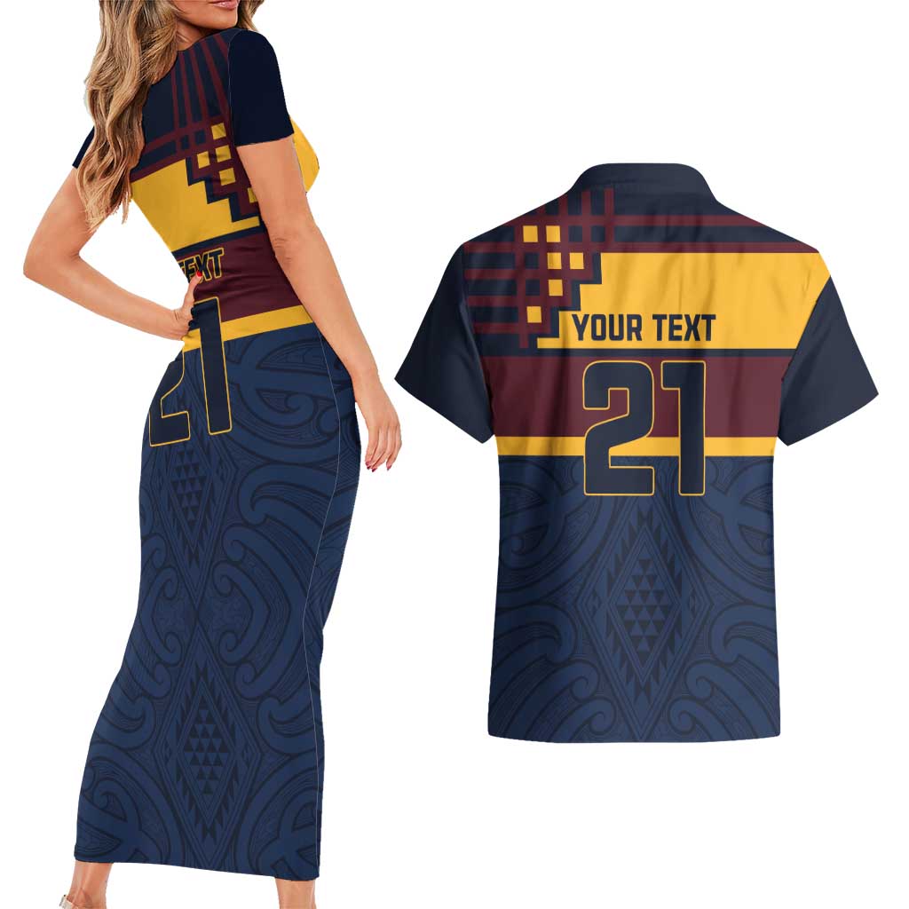 New Zealand Rugby Pacific Custom Couples Matching Short Sleeve Bodycon Dress and Hawaiian Shirt Kahupeka Retro 2025 Taniko Motif