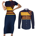 New Zealand Rugby Pacific Custom Couples Matching Short Sleeve Bodycon Dress and Long Sleeve Button Shirt Kahupeka Retro 2025 Taniko Motif