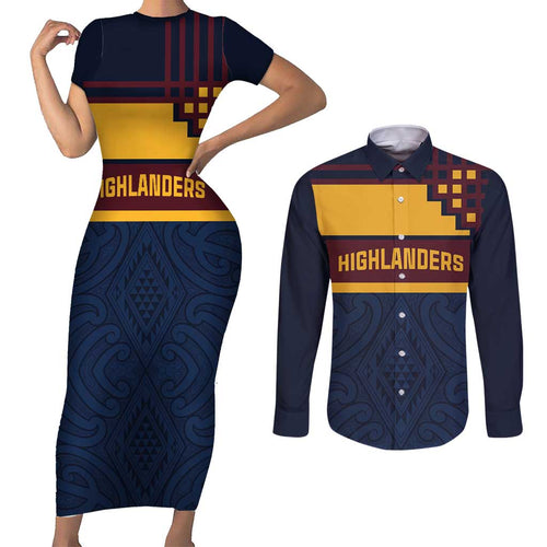 New Zealand Rugby Pacific Custom Couples Matching Short Sleeve Bodycon Dress and Long Sleeve Button Shirt Kahupeka Retro 2025 Taniko Motif