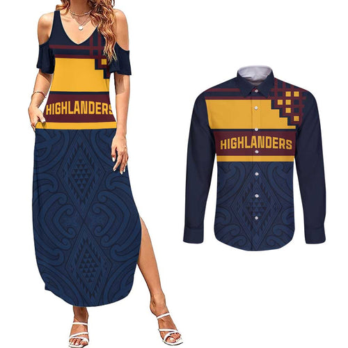 New Zealand Rugby Pacific Custom Couples Matching Summer Maxi Dress and Long Sleeve Button Shirt Kahupeka Retro 2025 Taniko Motif