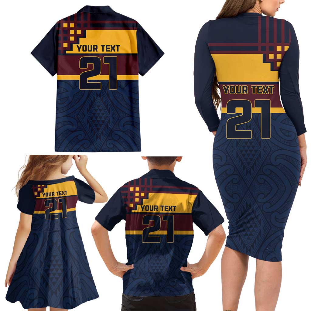 New Zealand Rugby Pacific Custom Family Matching Long Sleeve Bodycon Dress and Hawaiian Shirt Kahupeka Retro 2025 Taniko Motif