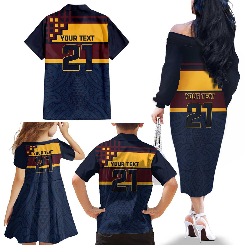 New Zealand Rugby Pacific Custom Family Matching Off The Shoulder Long Sleeve Dress and Hawaiian Shirt Kahupeka Retro 2025 Taniko Motif