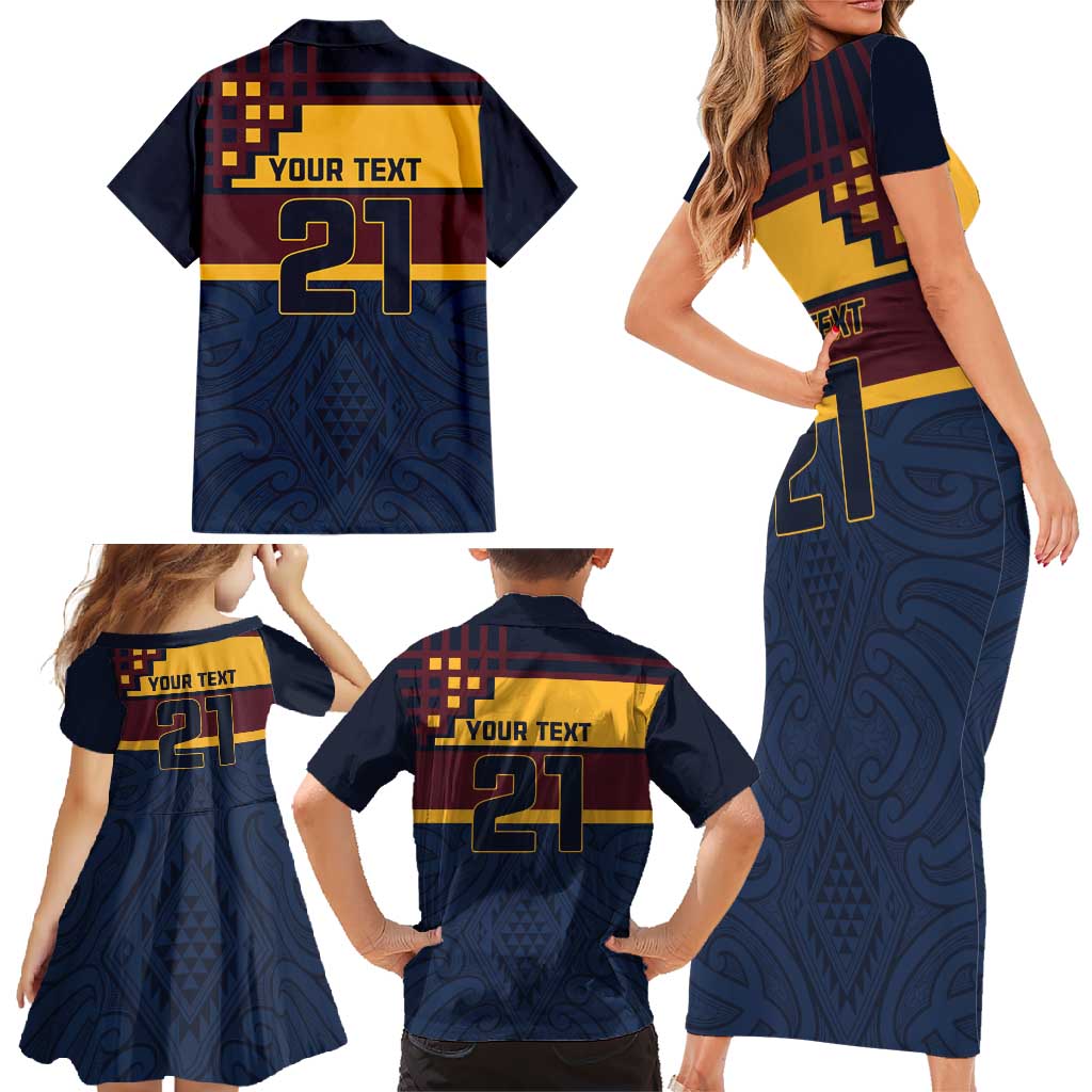 New Zealand Rugby Pacific Custom Family Matching Short Sleeve Bodycon Dress and Hawaiian Shirt Kahupeka Retro 2025 Taniko Motif