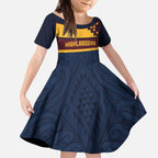 New Zealand Rugby Pacific Custom Kid Short Sleeve Dress Kahupeka Retro 2025 Taniko Motif