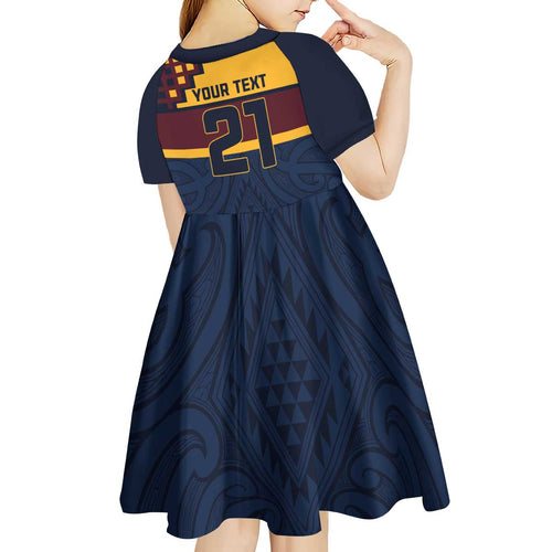New Zealand Rugby Pacific Custom Kid Short Sleeve Dress Kahupeka Retro 2025 Taniko Motif