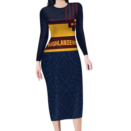 New Zealand Rugby Pacific Custom Long Sleeve Bodycon Dress Kahupeka Retro 2025 Taniko Motif