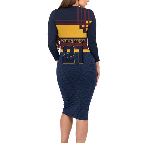 New Zealand Rugby Pacific Custom Long Sleeve Bodycon Dress Kahupeka Retro 2025 Taniko Motif