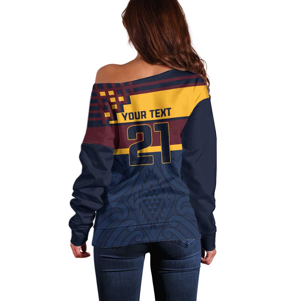New Zealand Rugby Pacific Custom Off Shoulder Sweater Kahupeka Retro 2025 Taniko Motif